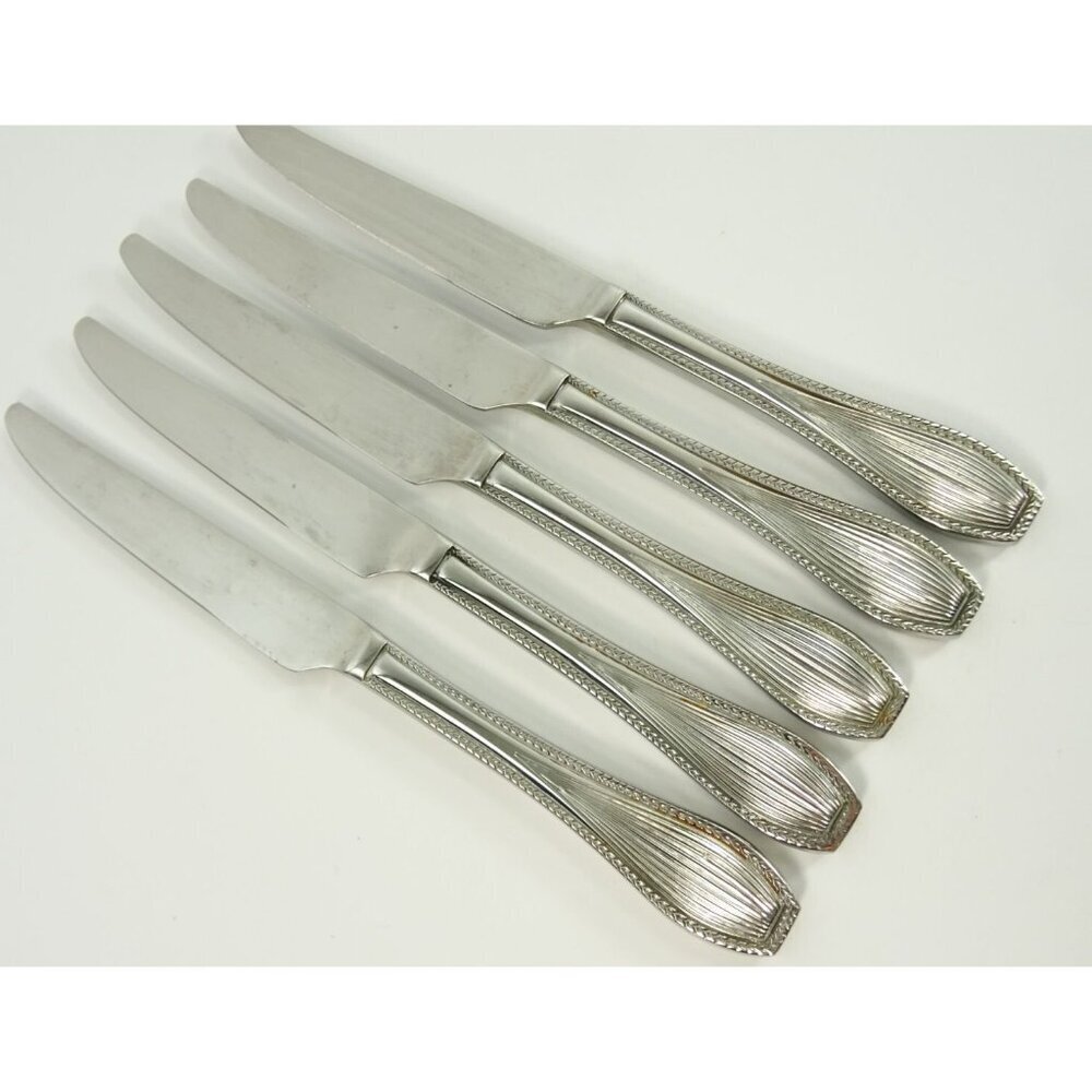 RL Ralph Lauren Bradley Stainless Dinner Knife Lot of 5 Knives Ribbed Curved
